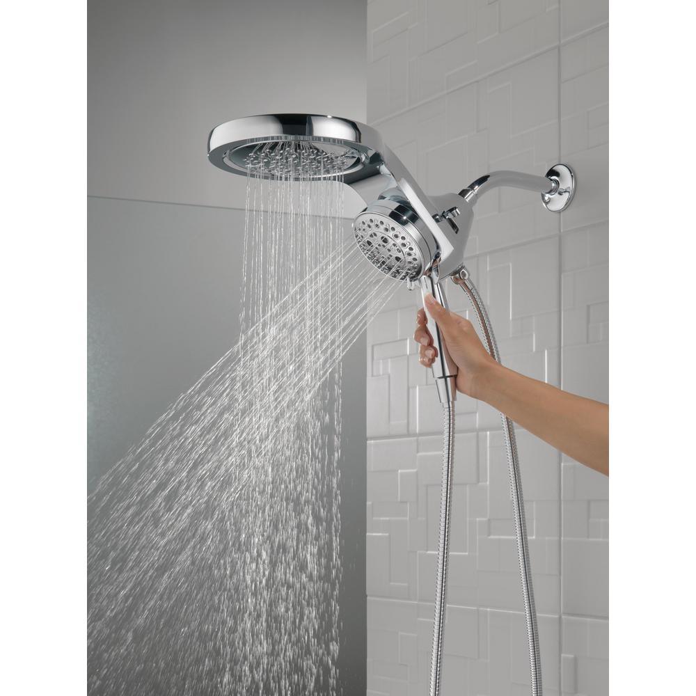 HydroRain Two-in-One 5-Spray 6 in. Dual Wall Mount Fixed and Handheld H2Okinetic Shower Head in Chrome - Super Arbor