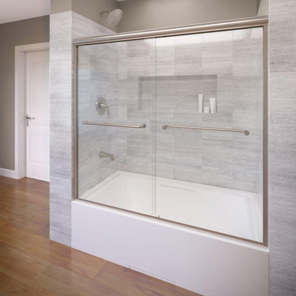 Infinity 58-1/2 in. x 57 in. Semi-Frameless Sliding Bathtub Door in Brushed Nickel - Super Arbor