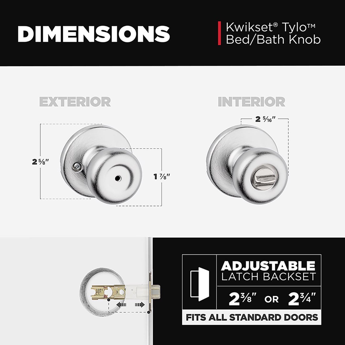 Kwikset Tylo Satin Chrome Privacy Lockset, ANSI/BHMA Grade 3, 1-3/4 in Door Thickness