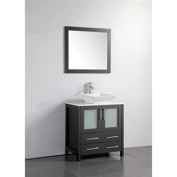 Ravenna 30 in. W x 18.5 in. D x 36 in. H Bathroom Vanity in Espresso with Single Basin Top in White Ceramic and Mirror