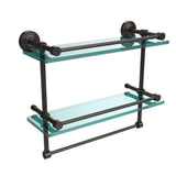 16 in. L  x 12 in. H  x 5 in. W 2-Tier Gallery Clear Glass Bathroom Shelf with Towel Bar in Satin Chrome - Super Arbor