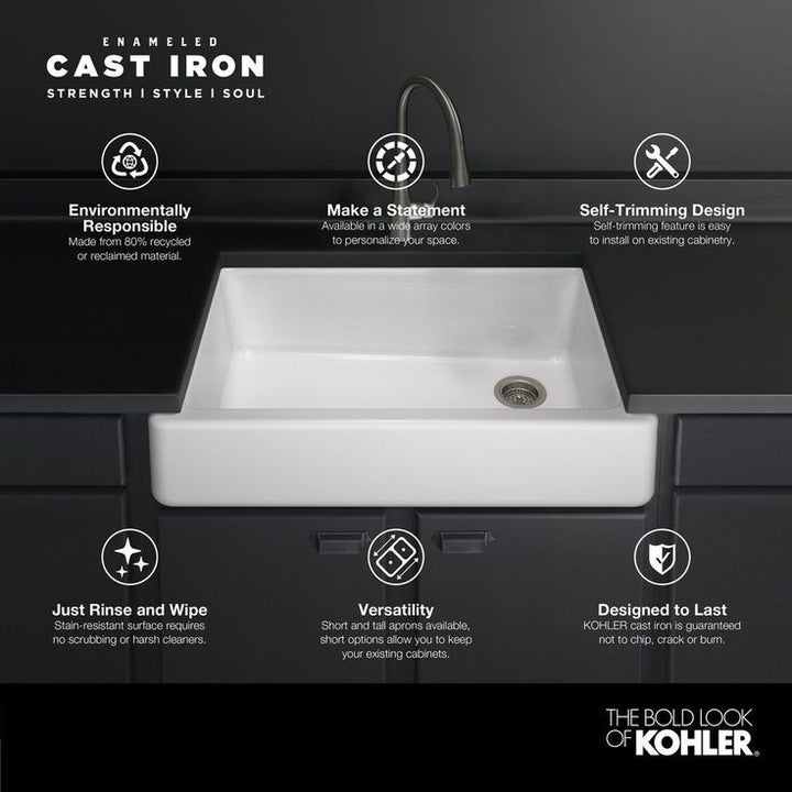 Whitehaven Farmhouse Apron Front Self-Trimming Cast Iron 36 in. Single Bowl Kitchen Sink in White with Hayridge Design
