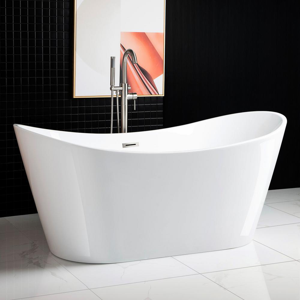 Alacant 67 in.¬†Acrylic Flatbottom Double Slipper White Bathtub with Brushed Nickel Faucet & Overflow and Drain - Super Arbor