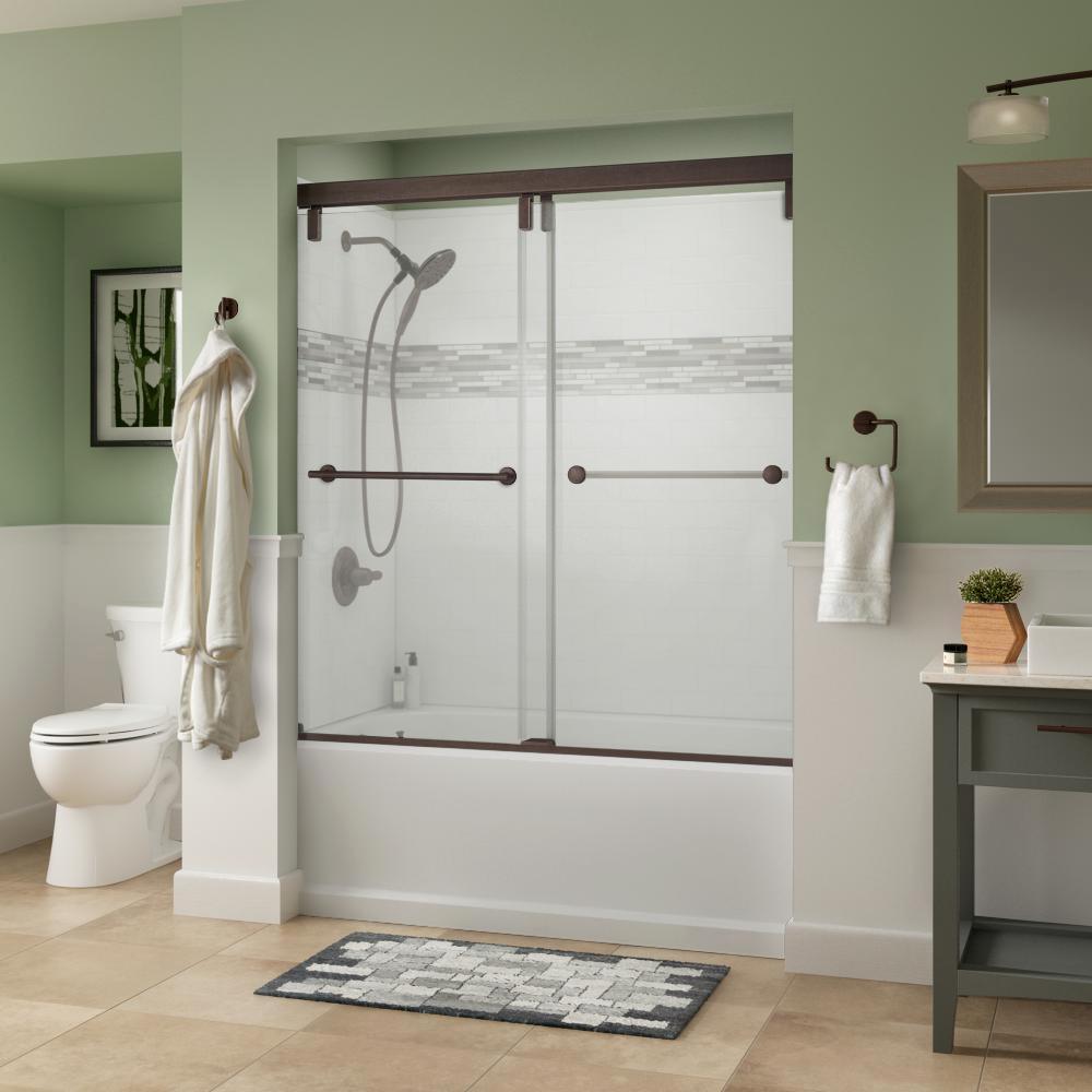 Lyndall 60 x 59-1/4 in. Frameless Mod Soft-Close Sliding Bathtub Door in Bronze with 3/8 in. (10mm) Clear Glass - Super Arbor