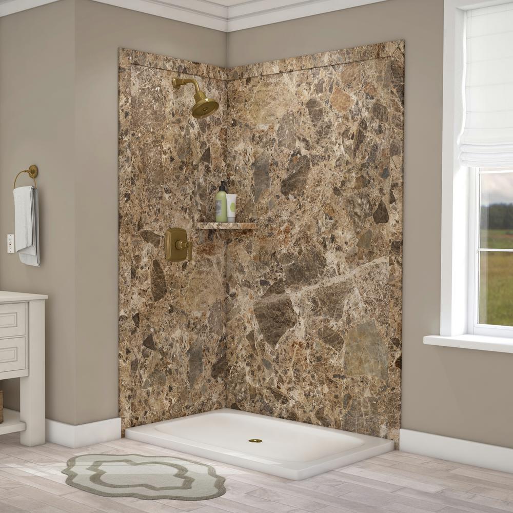 Elegance 36 in. x 48 in. x 80 in. 7-Piece Easy Up Adhesive Corner Shower Wall Surround in Triton - Super Arbor