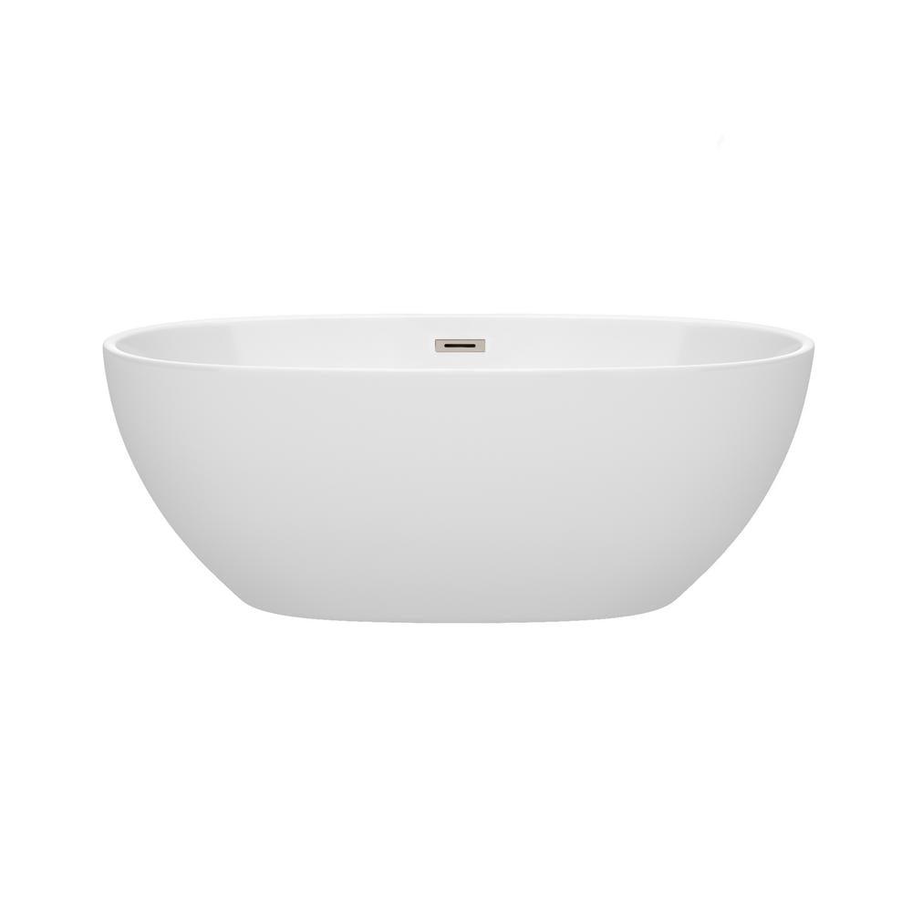 Juno 5.3 ft. Acrylic Flatbottom Non-Whirlpool Bathtub in White with Brushed Nickel Trim - Super Arbor