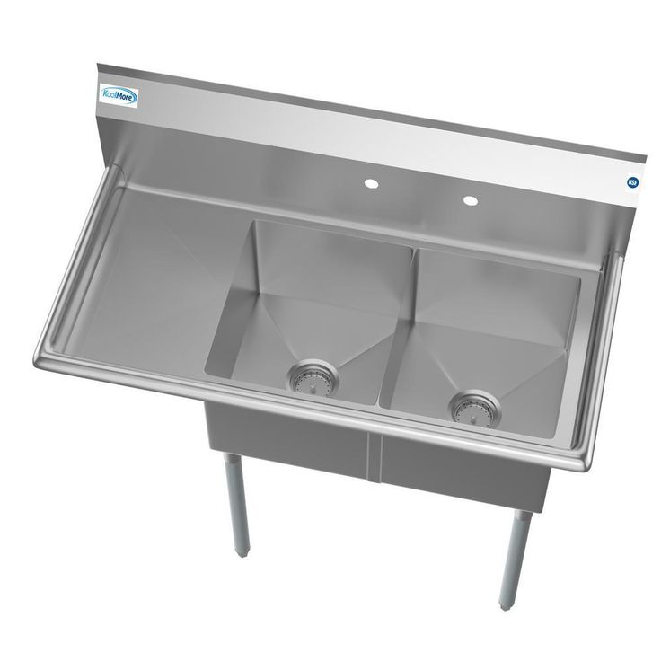 45 in. Freestanding Stainless Steel 2-Hole Triple Bowl Commercial Kitchen Sink