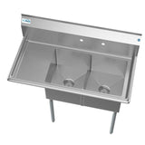 45 in. Freestanding Stainless Steel 2-Hole Triple Bowl Commercial Kitchen Sink