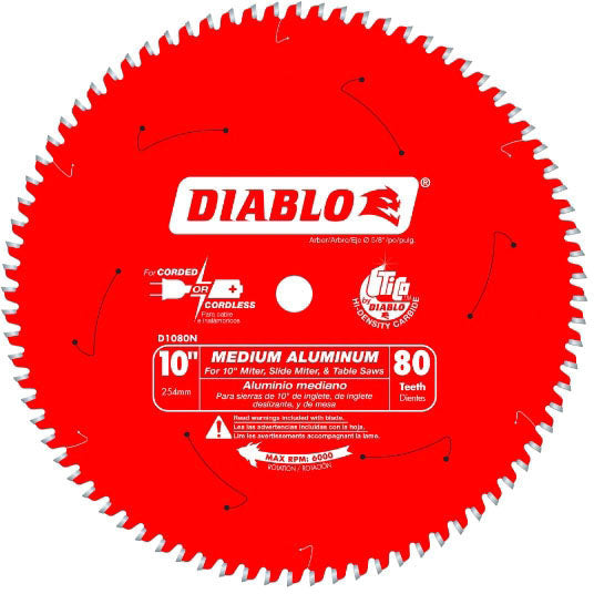Diablo Aluminum Circular Saw Blade for Aluminum 10" 80 Teeth