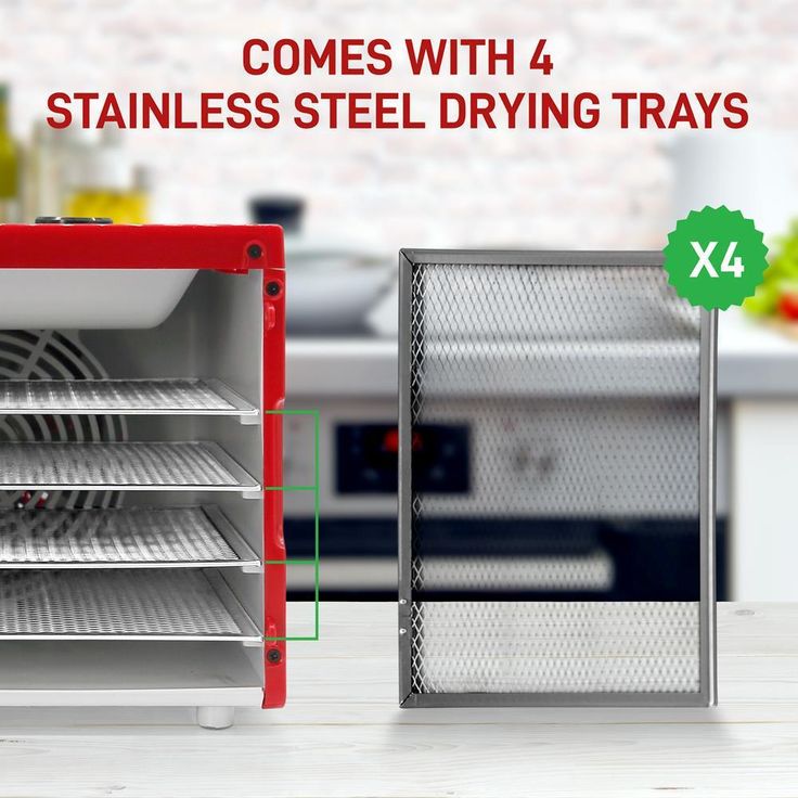 4-Tray Red 350 Watt Premium Food Dehydrator Machine with Digital Timer and Temperature Control