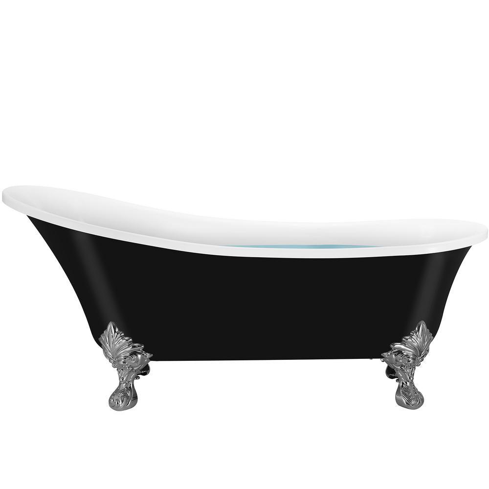 69 in. Acrylic Double Slipper Clawfoot Non-Whirlpool Bathtub in Glossy Black - Super Arbor