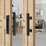 10 in. Black Square Pull and Flush Sliding Barn Door Handle Set - Super Arbor