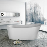67 in. Acrylic Single Slipper Flatbottom Bathtub Non-Whirlpool Freestanding Soaking Tub in White - Super Arbor
