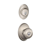 Wakefield Satin Nickel Single Cylinder Deadbolt with Georgian Entry Door Knob Combo Pack - Super Arbor