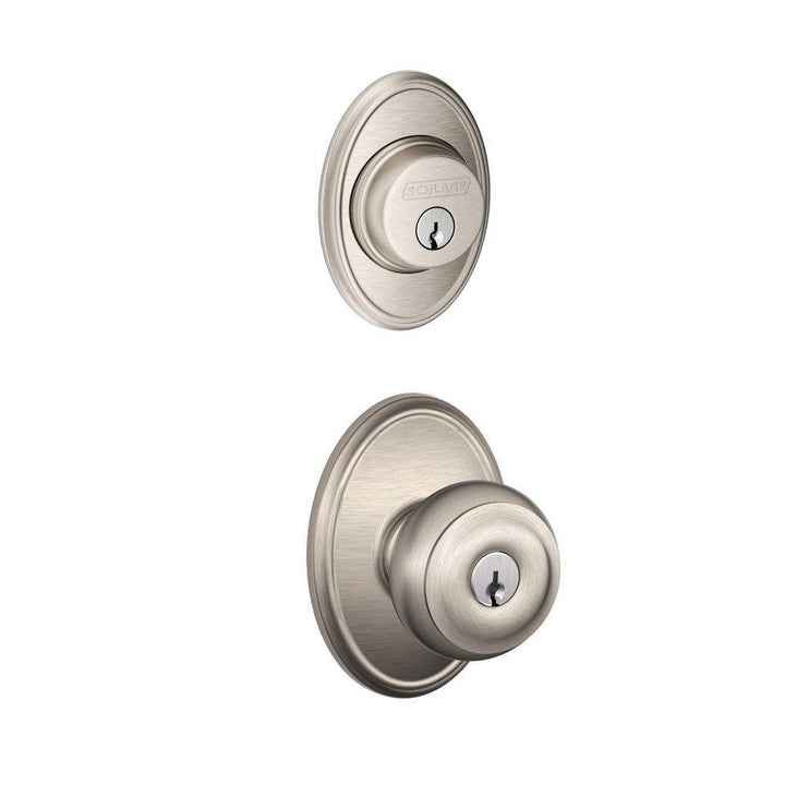 Wakefield Satin Nickel Single Cylinder Deadbolt with Georgian Entry Door Knob Combo Pack - Super Arbor
