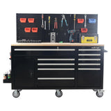 62 in. W x 22 in. D 10-Drawer Tool Chest Cabinet with Pegboard Back Wall Heavy-Duty Mobile Workbench in Red - Super Arbor