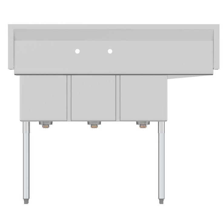 Freestanding Stainless Steel 51 in. 2-Hole Triple Bowl Commercial Kitchen Sink Left Drainboard