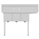 Freestanding Stainless Steel 51 in. 2-Hole Triple Bowl Commercial Kitchen Sink Left Drainboard