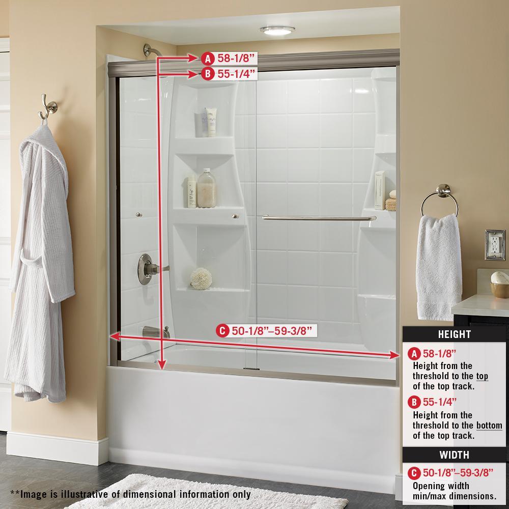 Everly 60 in. x 58-1/8 in. Traditional Semi-Frameless Sliding Bathtub Door in Bronze and 1/4 in. (6mm) Rain Glass - Super Arbor