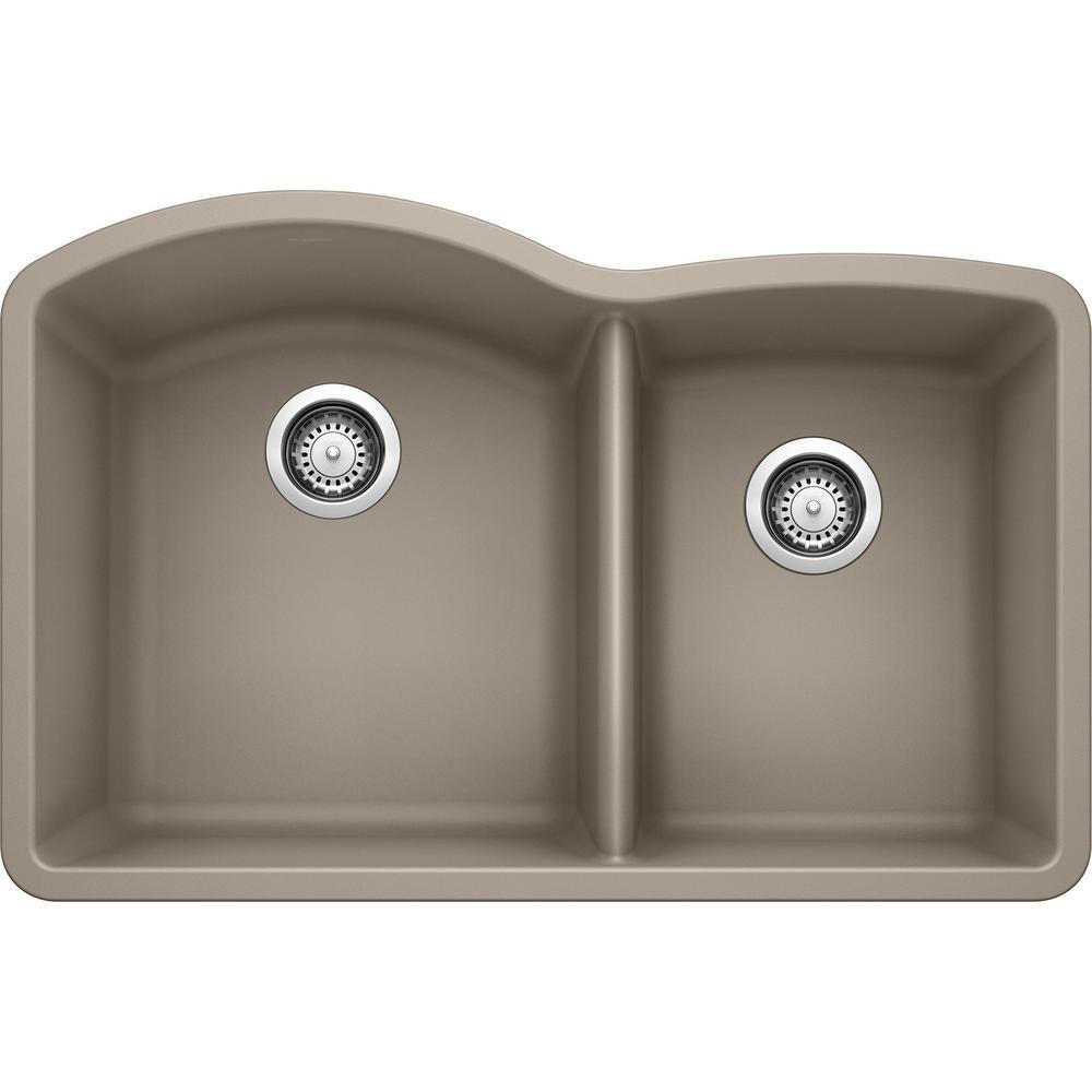 DIAMOND Undermount Granite Composite 32 in. 60/40 Double Bowl Kitchen Sink in Anthracite - Super Arbor