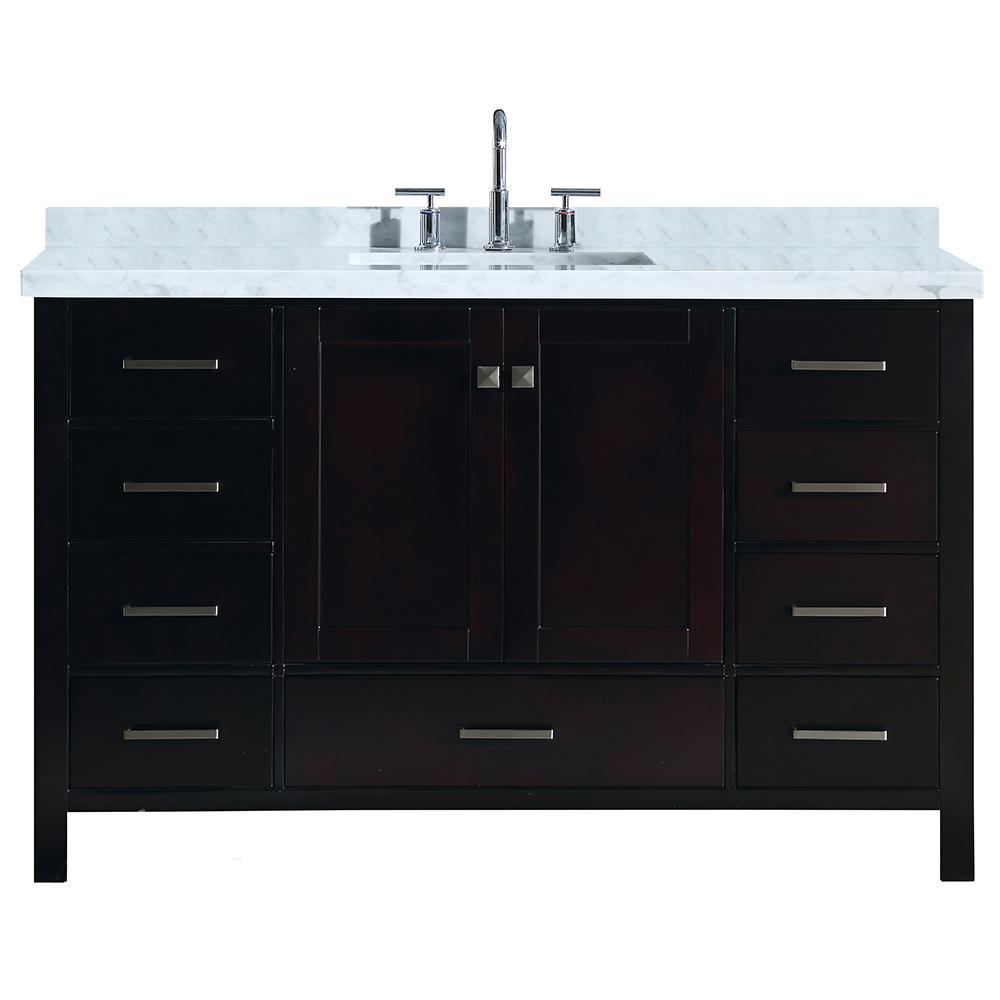 Cambridge 55 in. Bath Vanity in White with Marble Vanity Top in Carrara White with White Basin - Super Arbor