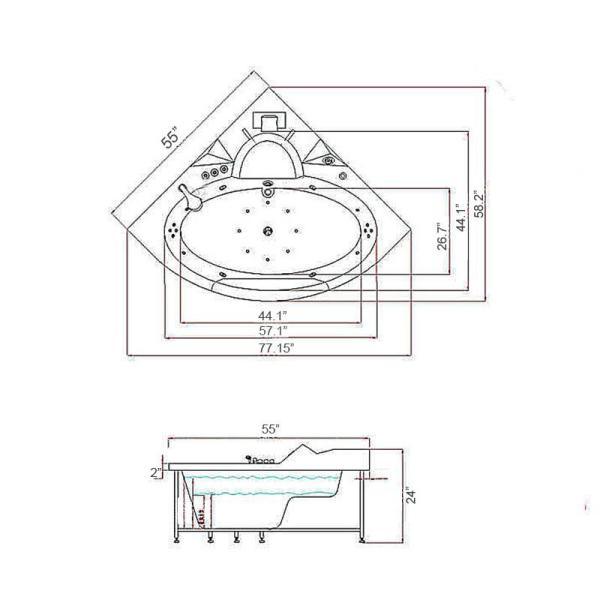 Angelica with Heater 55 in. Acrylic Center Drain Corner Alcove Whirlpool Bathtub in White - Super Arbor