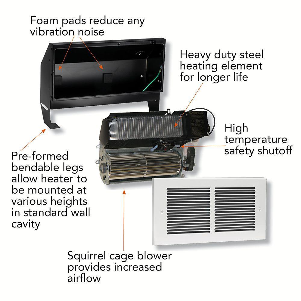 Register Multi-Watt 240-Volt In-Wall Fan-Forced Heater in White - Super Arbor
