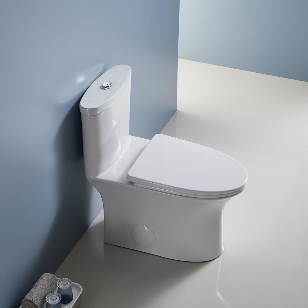 12 in. Rough-In 1-piece 1.1/ 1.6 GPF Dual Flush Elongated Siphonic Jet Toilet in White, Seat Included - Super Arbor