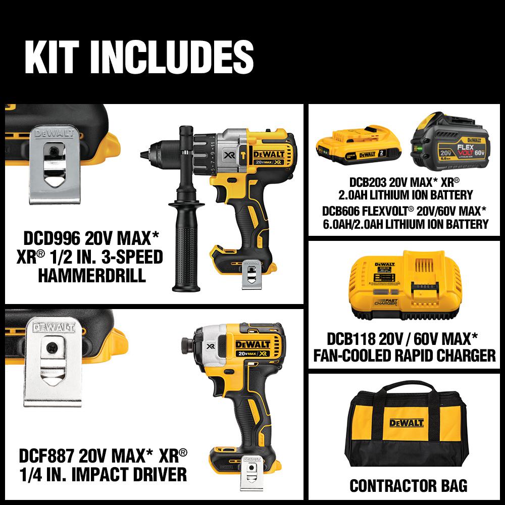 20-Volt MAX Lithium-Ion Cordless Brushless Combo Kit (2-Tool) with FLEXVOLT and 20-Volt Battery and Charger - Super Arbor