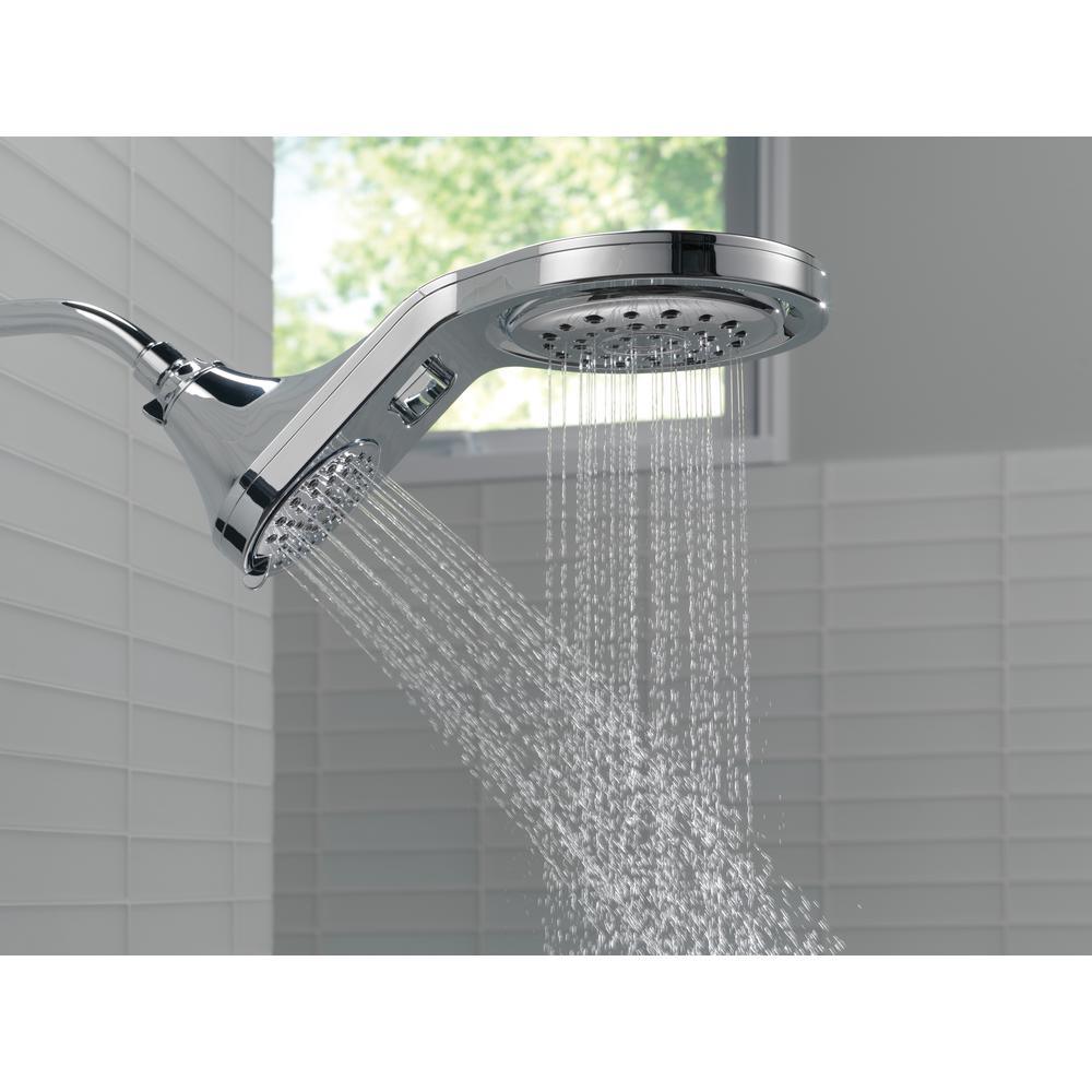 HydroRain Two-in-One 5-Spray 7.9 in. Double Wall Mount Fixed Shower Head in Chrome - Super Arbor