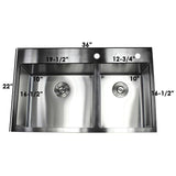 Drop-in Top Mount 16-Gauge Stainless Steel 36 in. x 22 in. x 10 in. 60/40 Offset Double Bowl Kitchen Sink
