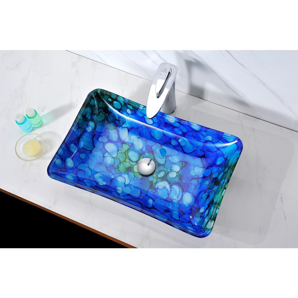 Voce Series Deco-Glass Vessel Sink in Lustrous Blue - Super Arbor