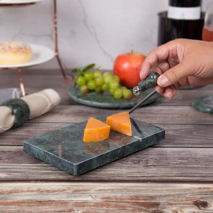 Natural Green Marble Stone 5 in. L x 8 in. W Cheese Slicer, Butter Cutter with Replacement Wire