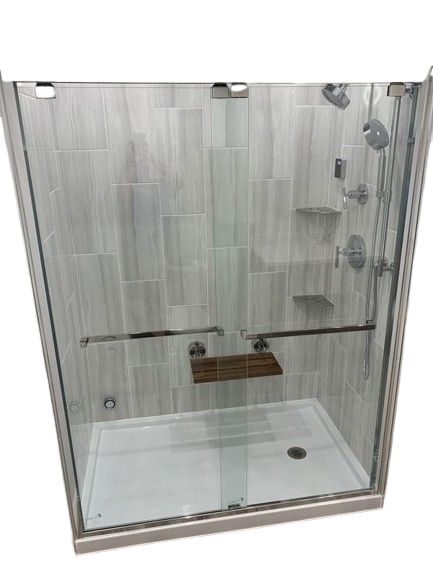 DreamLine Encore 56 in. to 60 in. W x 76 in. H Sliding Semi-Frameless Shower Door in Chrome