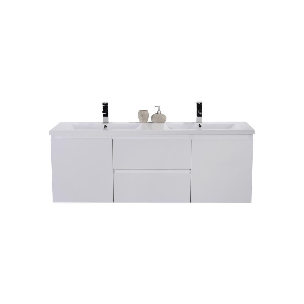 Bohemia 60 in. W Bath Vanity in High Gloss White with Reinforced Acrylic Vanity Top in White with White Basins - Super Arbor