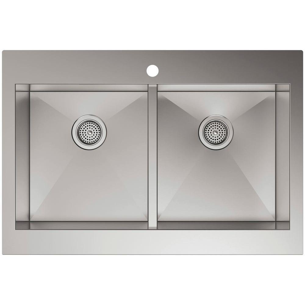 Vault Farmhouse Drop-In Apron Front Self-Trimming Stainless Steel 36 in. 1-Hole Double Bowl Kitchen Sink - Super Arbor