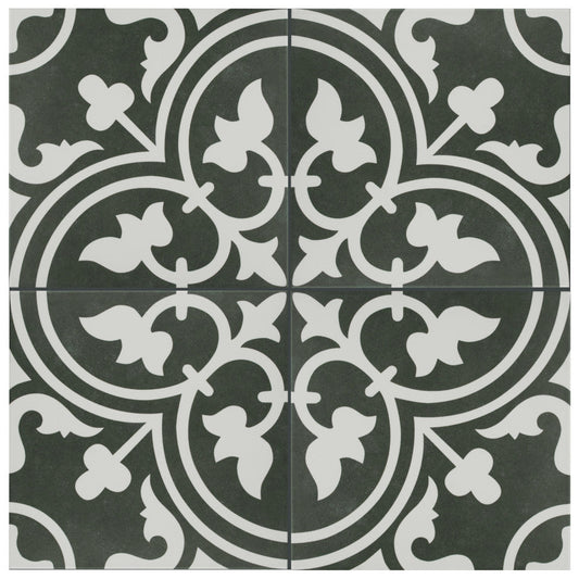 Merola Tile Arte Black Encaustic 9-3/4 in. x 9-3/4 in. Porcelain Floor and Wall Tile (11.11 sq. ft. / Case)