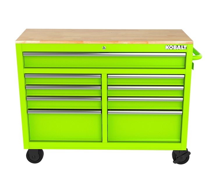 Kobalt 46.1-in L x 37.2-in H 9-Drawers Rolling Green Wood Work Bench