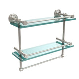 16 in. L  x 12 in. H  x 5 in. W 2-Tier Gallery Clear Glass Bathroom Shelf with Towel Bar in Satin Chrome - Super Arbor