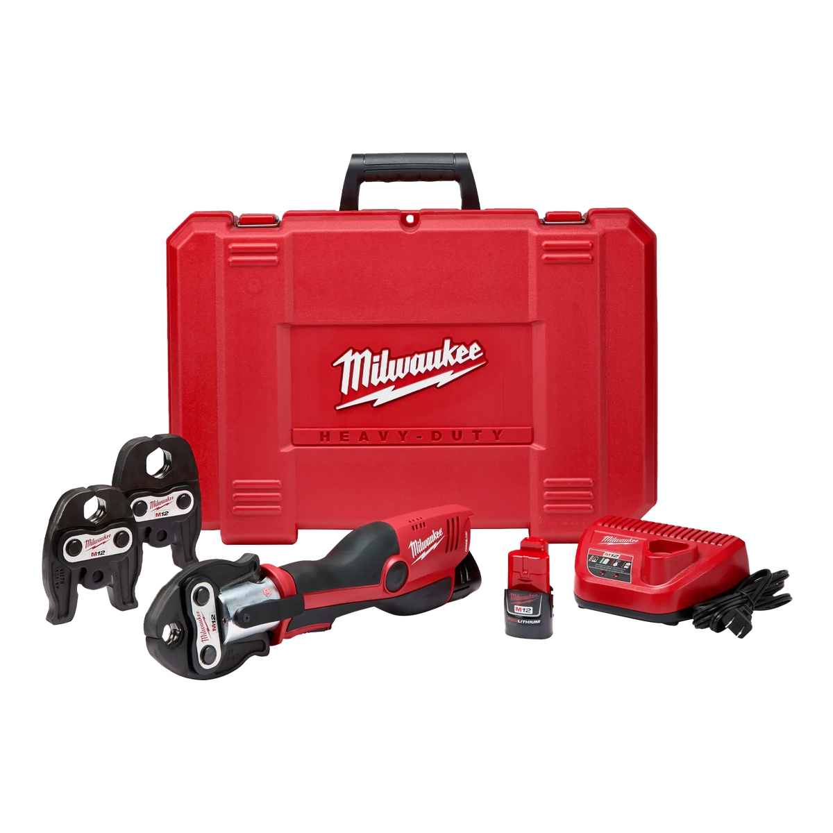 Milwaukee M12 12-Volt Lithium-Ion FORCE LOGIC Cordless Press Tool Kit, 1/2–1-1/4 in. CTS Jaws, (2) 1.5Ah Batteries, Charger & Hard Case