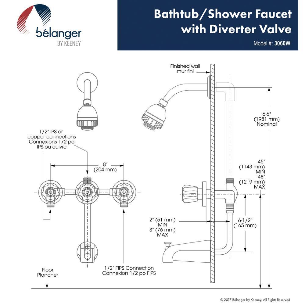 Belanger 3-Handle 2-Spray Tub and Shower Faucet in Polished Chrome (Valve Included) - Super Arbor