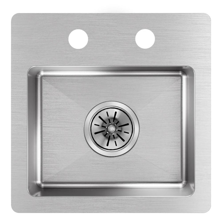 Crosstown Drop-In/Undermount Stainless Steel 15 in. 2-Hole Single Bowl Bar Sink - Super Arbor