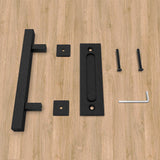 12 in. Black Square Pull and Flush Sliding Barn Door Handle Set (2-Pack) - Super Arbor