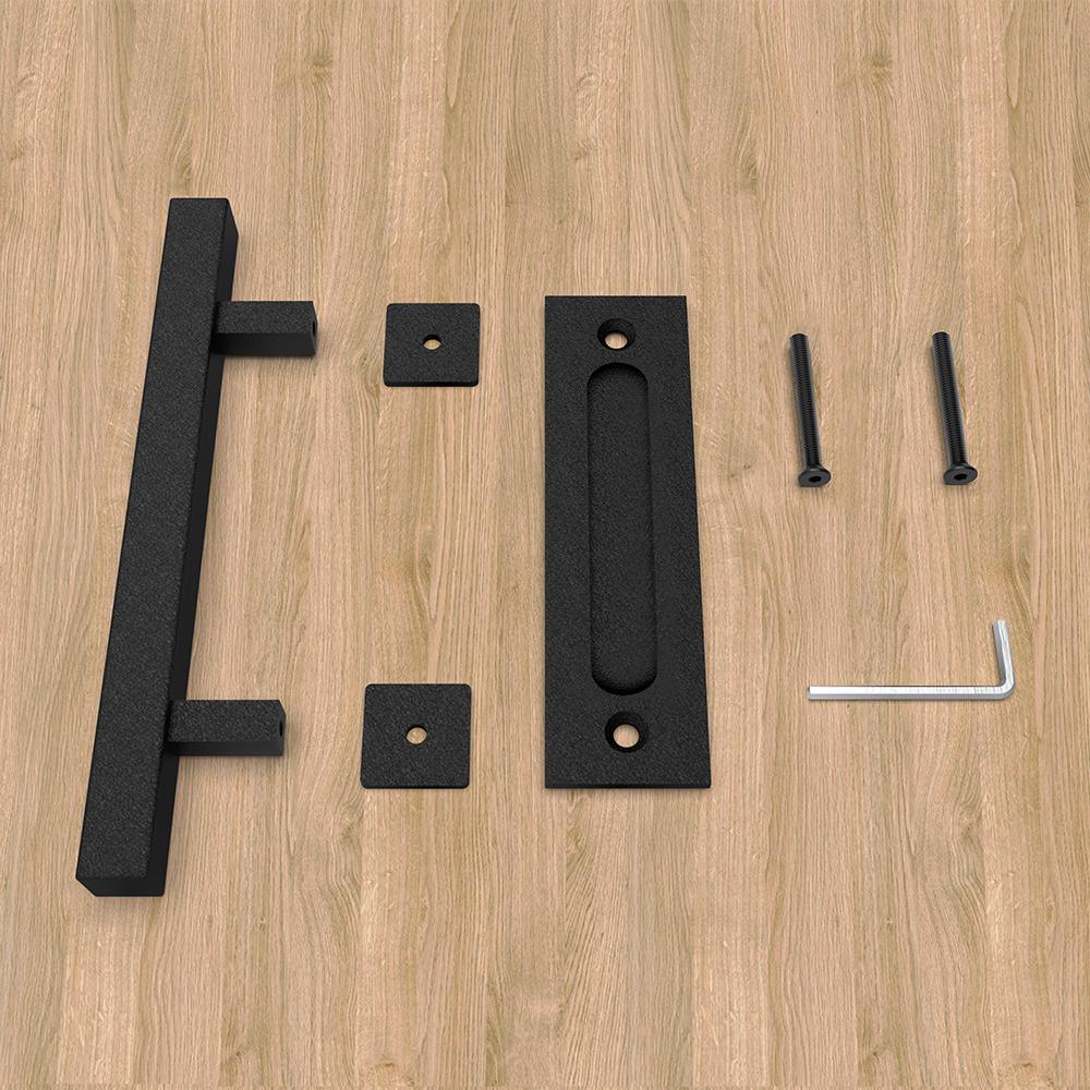 10 in. Black Square Pull and Flush Sliding Barn Door Handle Set - Super Arbor