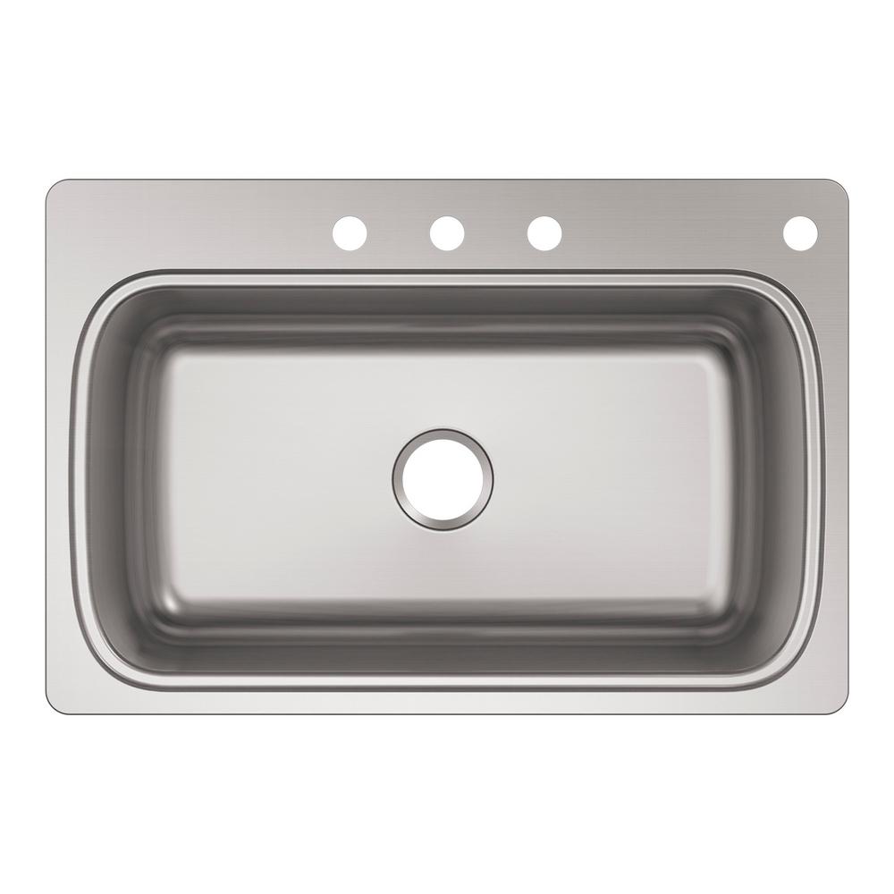 Verse Drop-in Stainless Steel 33 in. 4-Hole Single Bowl Kitchen Sink - Super Arbor