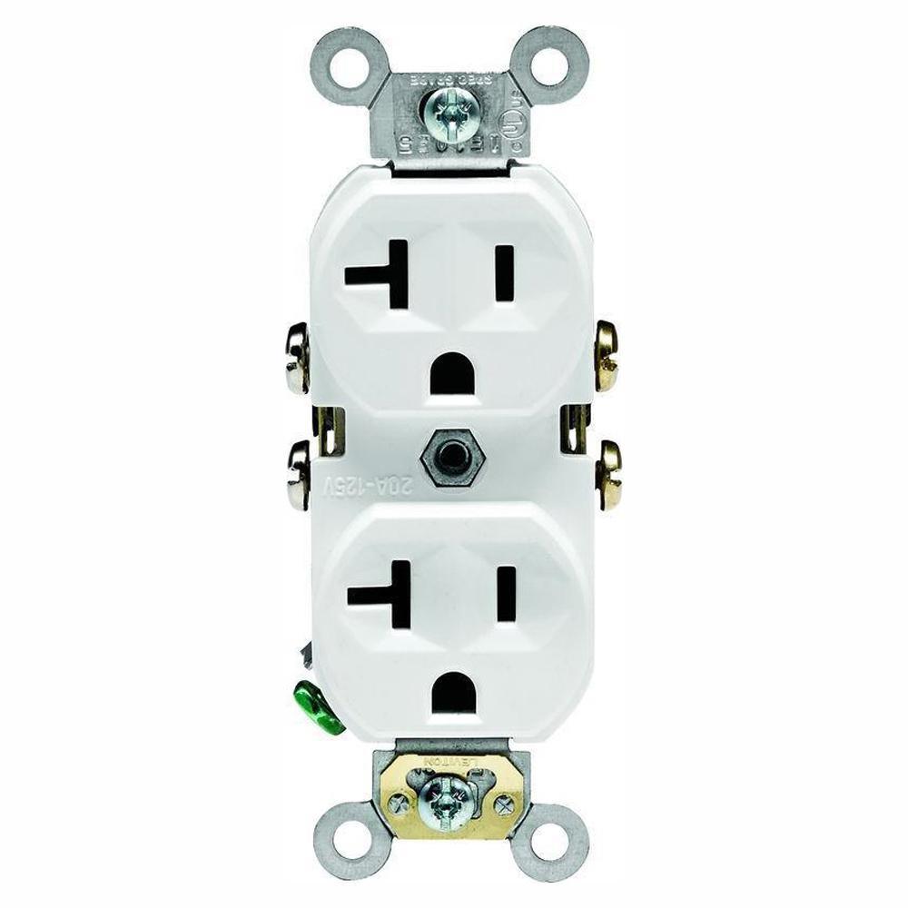 20 Amp Commercial Grade Duplex Outlet, White (10-Pack) - Super Arbor