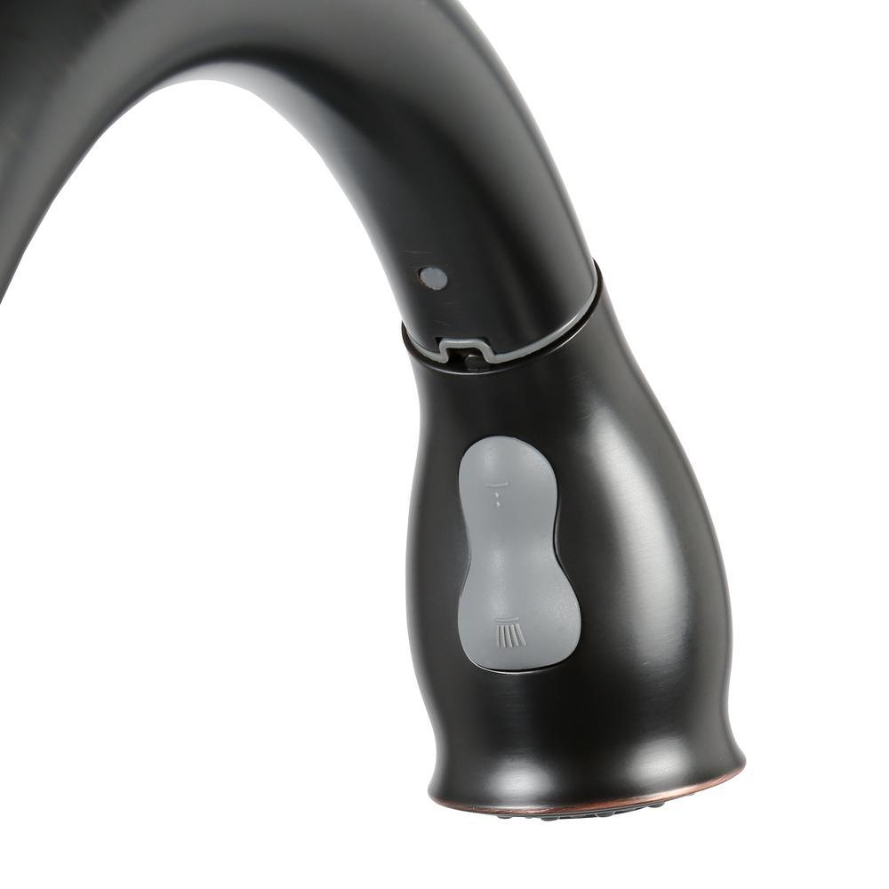 Contemporary Single-Handle Pull-Down Sprayer Kitchen Faucet with Soap Dispenser in Mediterranean Bronze - Super Arbor