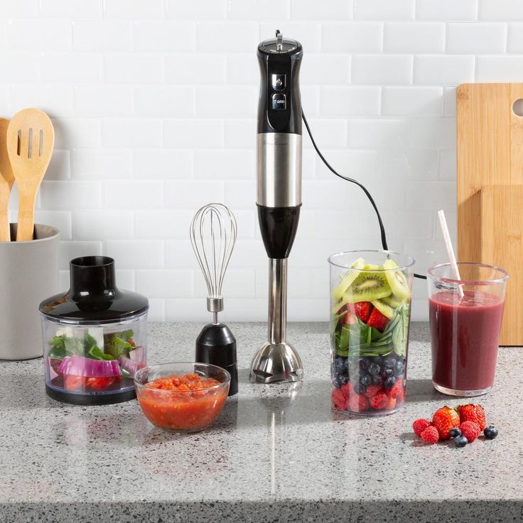 6-Speed 4-in-1 Black Immersion Blender with Chopper and Whisk Attachment