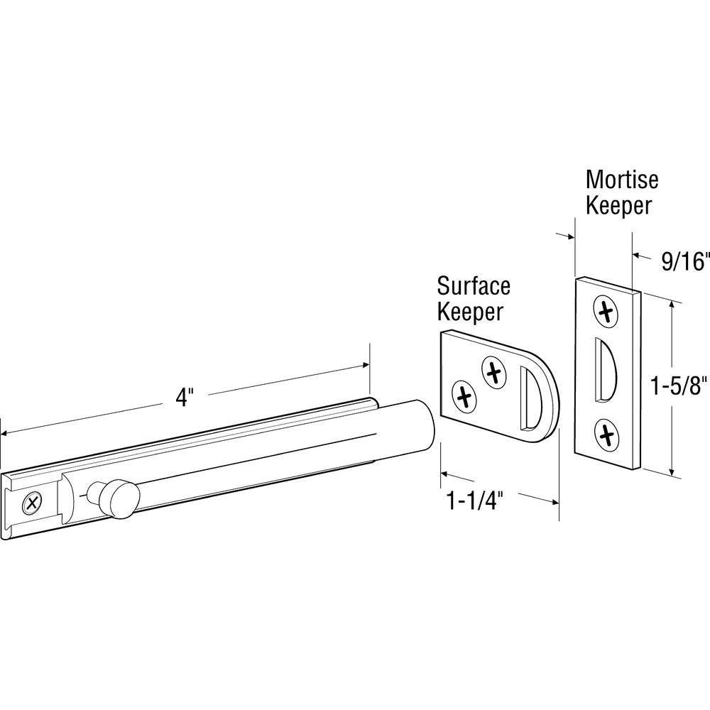 Surface Bolt, 4 in., Solid Brass Construction, Satin Nickel Finish, 2 Keepers - Super Arbor