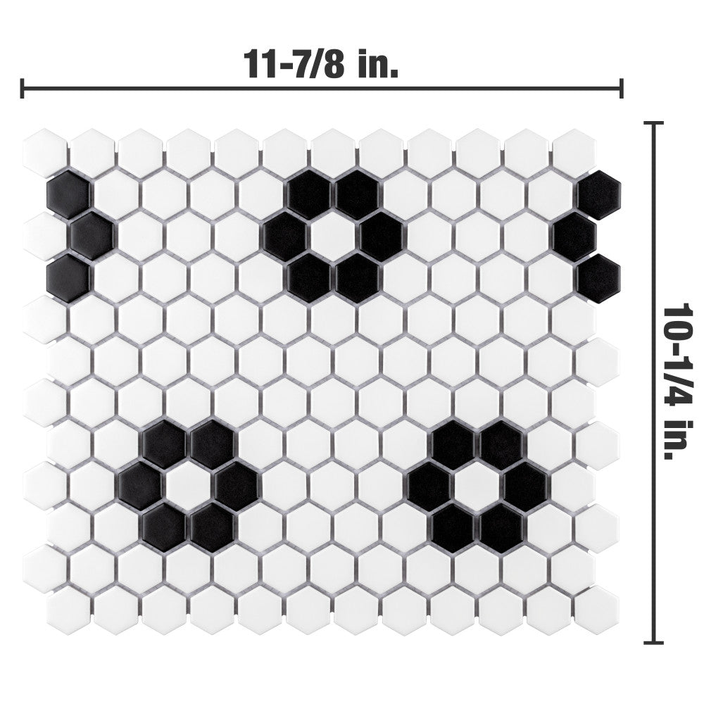 Merola Tile Metro Hex Matte White with Flower Porcelain Mosaic Tile, 10-1/4 in. x 11-7/8 in., 6mm (8.56 sq. ft./Case)